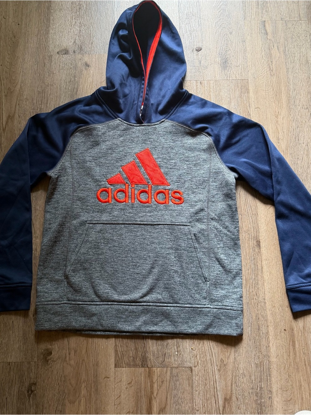 adidas Boys Gray & Navy Pullover Hoodie Red Logo